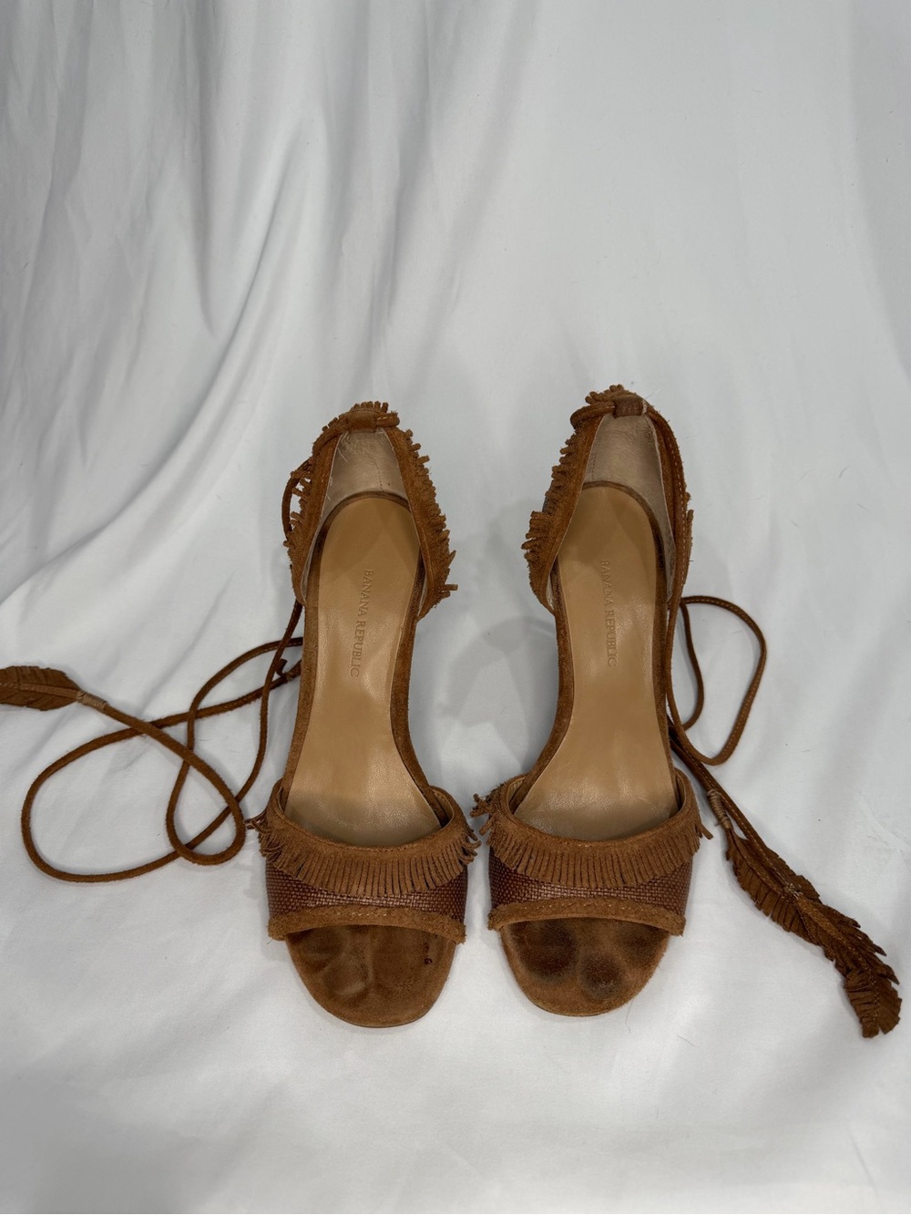 Banana Republic Brown Suede Fringe Lace-Up Heels